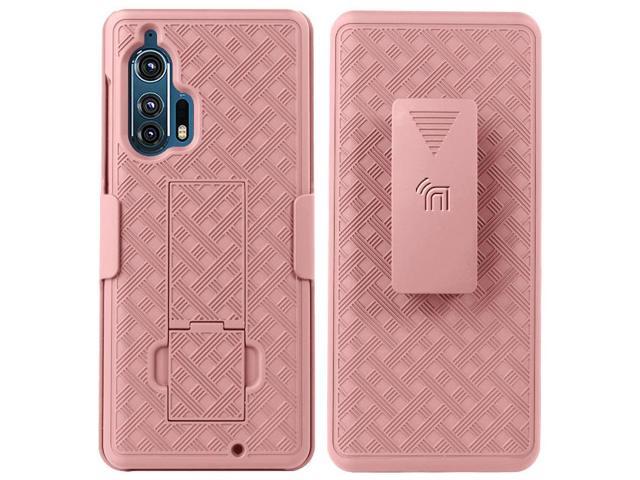 Rose Gold Pink Hard Case Kickstand Cover + Belt Clip for Motorola Edge Plus
