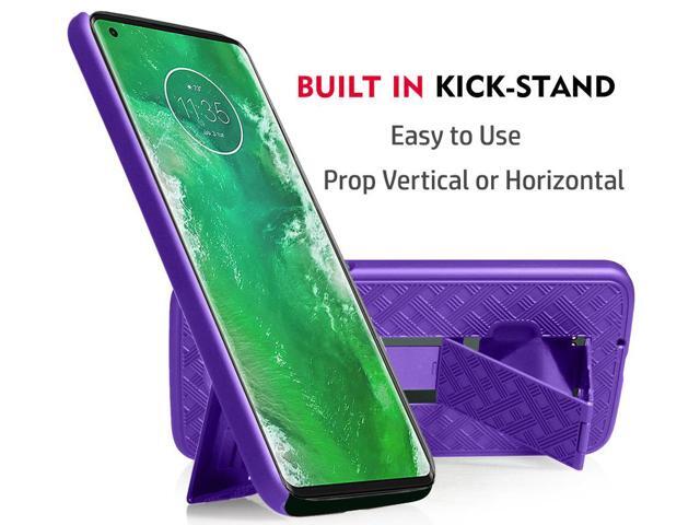 Purple Hard Case Kickstand Cover + Belt Clip Holster for Motorola Edge Plus