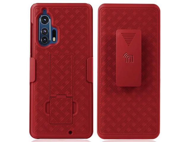 Red Hard Case Kickstand Cover + Belt Clip Holster Stand for Motorola Edge Plus