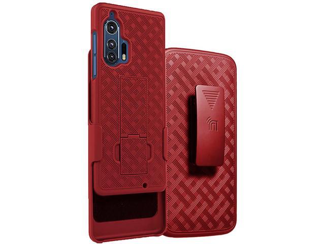 Red Hard Case Kickstand Cover + Belt Clip Holster Stand for Motorola Edge Plus