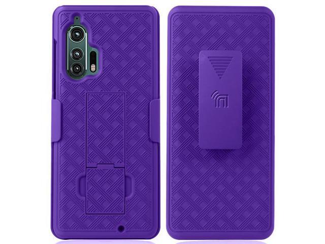 Purple Hard Case Kickstand Cover + Belt Clip Holster for Motorola Edge Plus