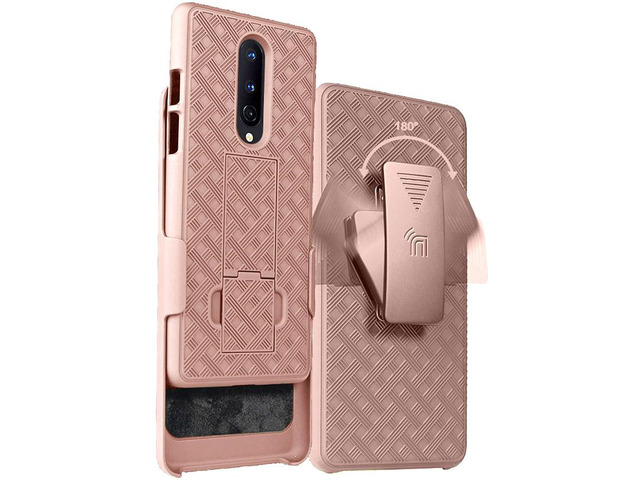 Rose Gold Pink Case Cover Kickstand and Belt Clip Holster for OnePlus 8 Phone