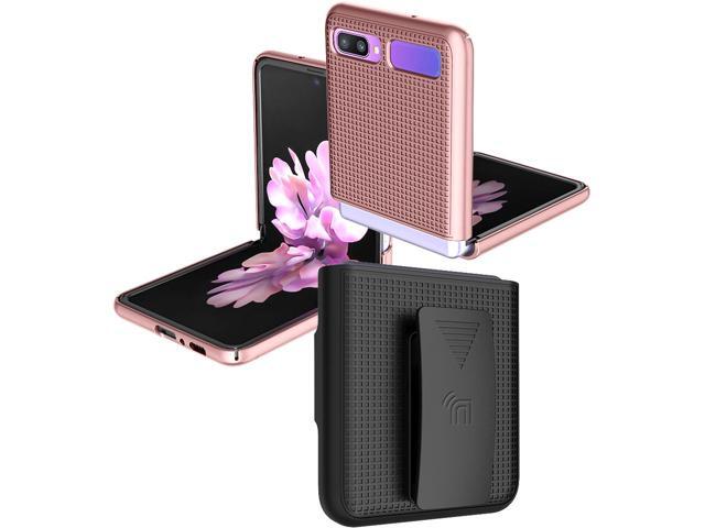 Rose Gold Pink Case Cover and Belt Clip Holster for Samsung Galaxy Z Flip Phone