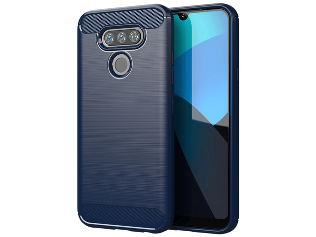 Navy Blue Carbon Fiber TPU Skin Case Cover for LG Harmony 4, Premier Pro Plus