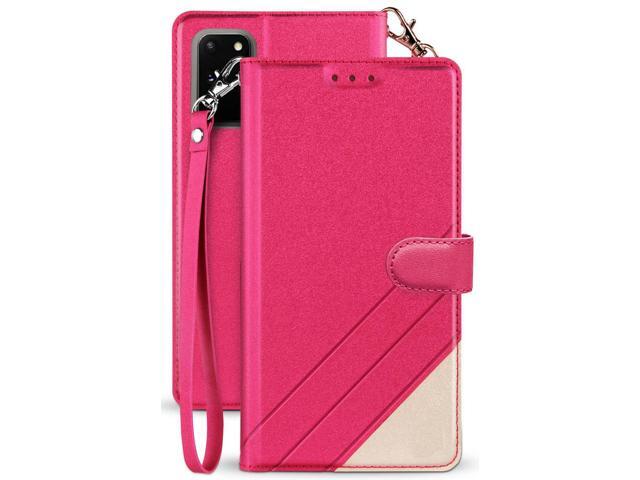 Pink Wallet Case Stand Card Slot Cover Wrist Strap for Samsung Galaxy Note 20