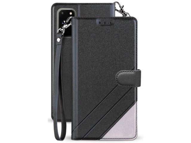 Black Wallet Case Stand ID Card Slot Wrist Strap for Samsung Galaxy Note 20