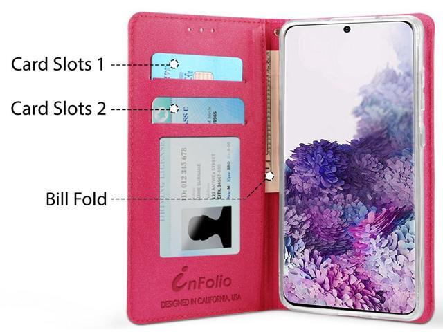 Pink Wallet Case Stand Card Slot Cover Wrist Strap for Samsung Galaxy Note 20