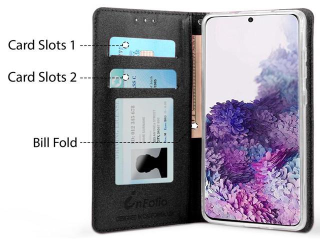 Black Wallet Case Stand ID Card Slot Wrist Strap for Samsung Galaxy Note 20