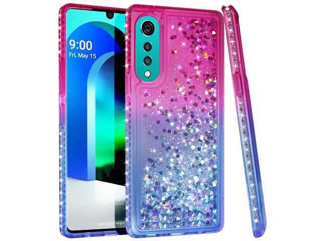 Pink Liquid Sand Sparkling Glitter Waterfall Case Cover for LG Velvet Phone