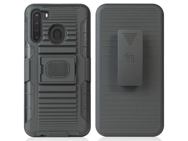 Black Rugged Case Cover Belt Clip and Magnetic Car Mount for Samsung Galaxy A21
