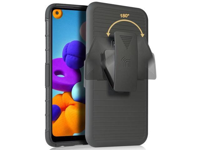 Black Rugged Case Cover Belt Clip and Magnetic Car Mount for Samsung Galaxy A21