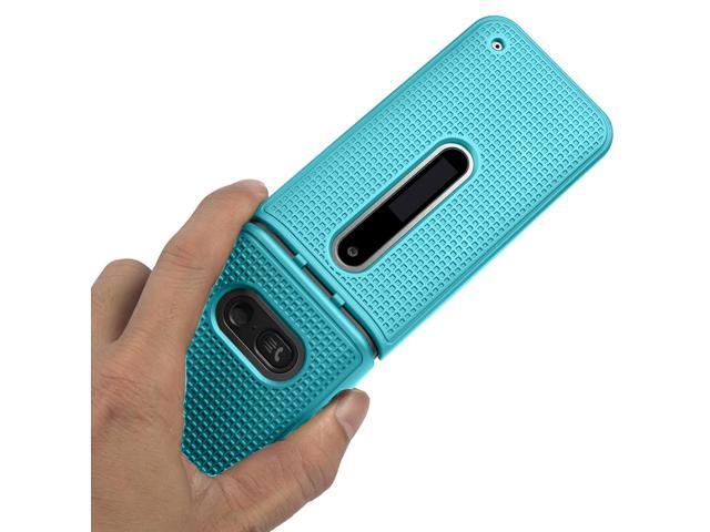 Teal Mint Cyan Grid Case Hard Shell Cover for LG Classic Flip Phone (L125DL)
