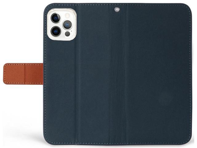 Navy/Brown Wallet Case Credit Card Slot Lanyard Strap for iPhone 12 Pro Max