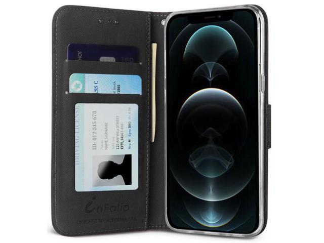 Black/Brown Wallet Case Card ID Slot Cover Wrist Strap for iPhone 12 Pro Max