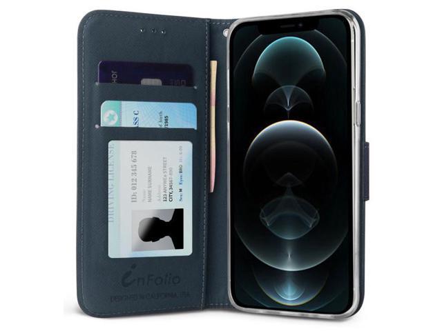 Navy/Brown Wallet Case Credit Card Slot Lanyard Strap for iPhone 12 Pro Max