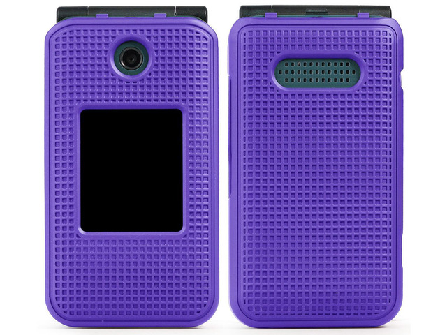 Purple Grid Case Cover Hard Shell for Cricket Debut Flip, Cingular Flip 4 Phone