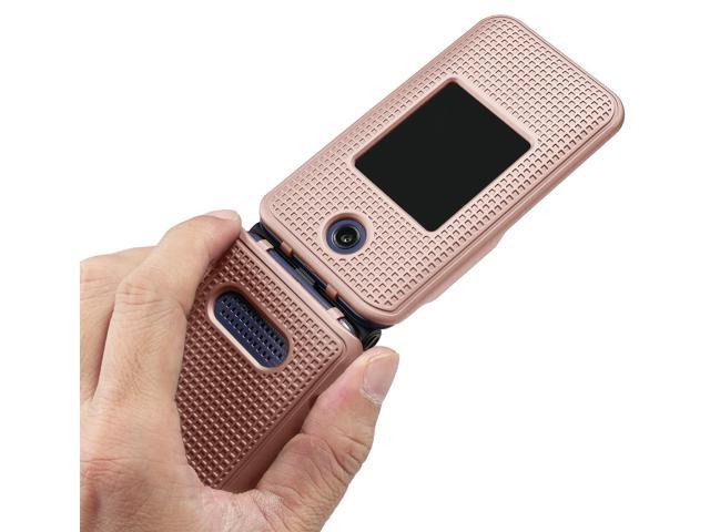 Rose Gold Pink Grid Case Cover for Cricket Debut Flip, Cingular Flip 4 Phone