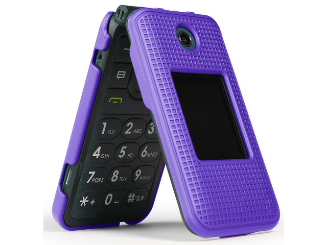 Purple Grid Case Cover Hard Shell for Cricket Debut Flip, Cingular Flip 4 Phone