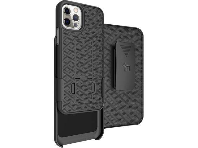 Black Case Kickstand Cover + Belt Clip Holster Combo for Apple iPhone 12 Pro Max