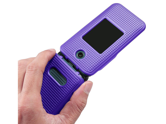 Purple Grid Case Cover Hard Shell for Cricket Debut Flip, Cingular Flip 4 Phone