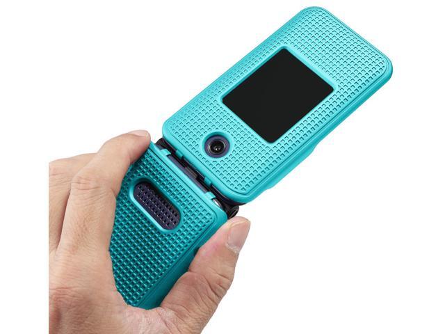 Teal Mint Cyan Grid Case Cover for Cricket Debut Flip, Cingular Flip 4 Phone