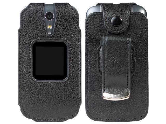 case for jitterbug flip2, nakedcellphone [black vegan leather] form-fit cover with [built-in screen protection] and [metal belt clip] for jitterbug...