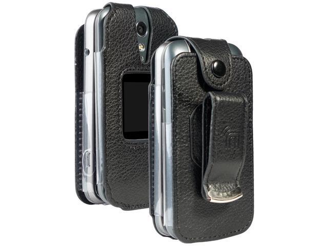 case for jitterbug flip2, nakedcellphone [black vegan leather] form-fit cover with [built-in screen protection] and [metal belt clip] for jitterbug...