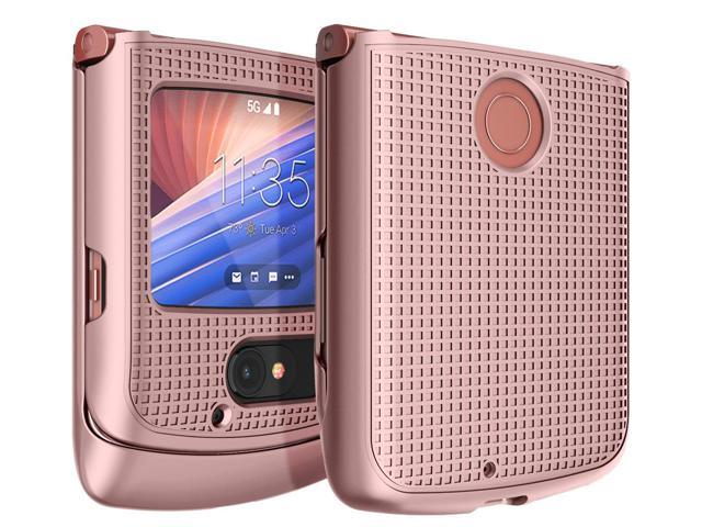 Rose Gold Pink Grid Case Hard Shell Cover for Motorola RAZR 5G Flip Phone (2020)
