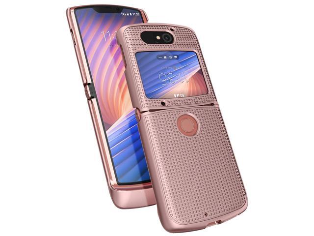 Rose Gold Pink Grid Case Hard Shell Cover for Motorola RAZR 5G Flip Phone (2020)