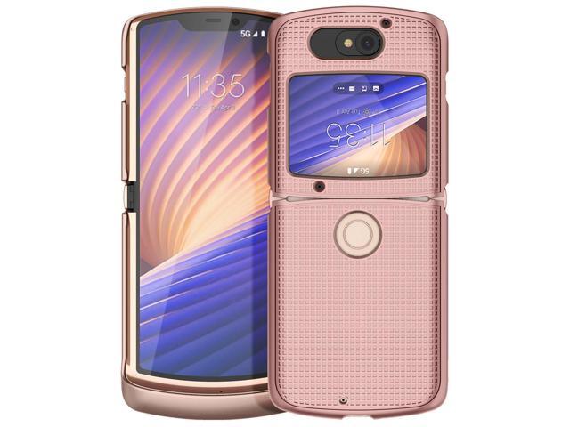 Rose Gold Pink Grid Case Hard Shell Cover for Motorola RAZR 5G Flip Phone (2020)