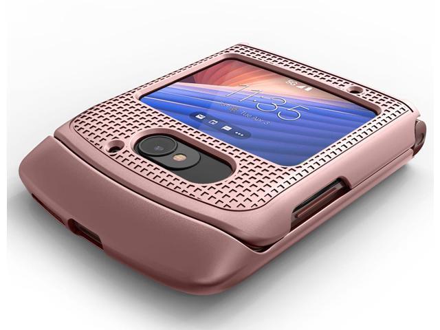 Rose Gold Pink Grid Case Hard Shell Cover for Motorola RAZR 5G Flip Phone (2020)