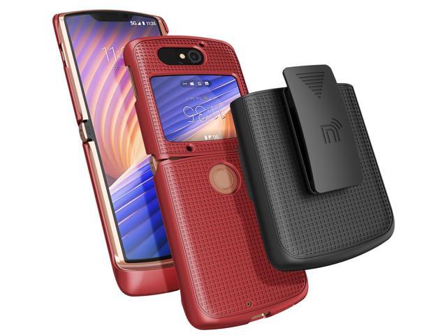 Red Hard Case Cover and Belt Clip Holster for Motorola RAZR 5G Flip Phone (2020)