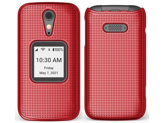 Red Grid Case Slim Hard Shell Snap-On Cover for Lively Jitterbug Flip 2 Phone