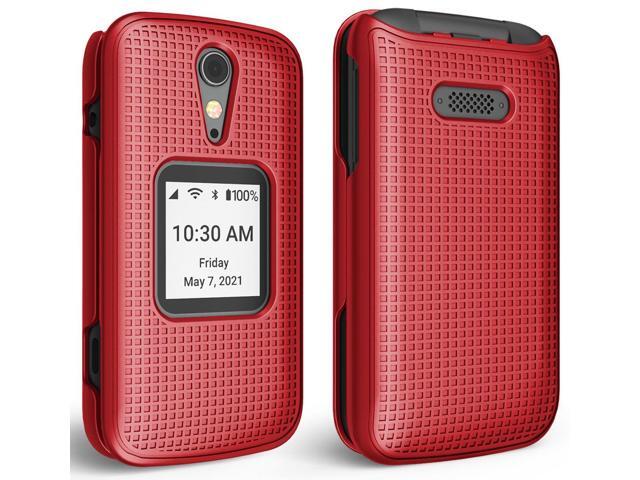 Red Grid Case Slim Hard Shell Snap-On Cover for Lively Jitterbug Flip 2 Phone