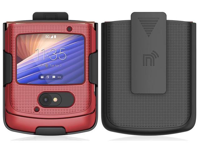 Red Hard Case Cover and Belt Clip Holster for Motorola RAZR 5G Flip Phone (2020)