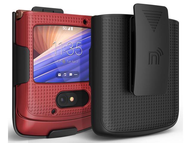 Red Hard Case Cover and Belt Clip Holster for Motorola RAZR 5G Flip Phone (2020)