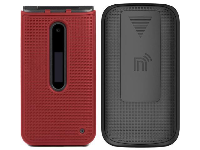 Red Hard Case Cover and Belt Clip Holster for LG Wine 2 LTE Flip Phone (LM-Y120)