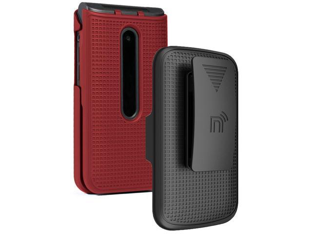 Red Hard Case Cover and Belt Clip Holster for LG Wine 2 LTE Flip Phone (LM-Y120)