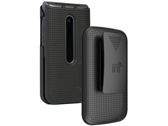 Black Hard Case Cover and Belt Clip Holster for LG Classic Flip Phone (L125DL)