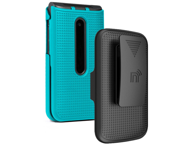 Teal Mint Cyan Case Cover and Belt Clip for LG Wine 2 LTE Flip Phone (LM-Y120)
