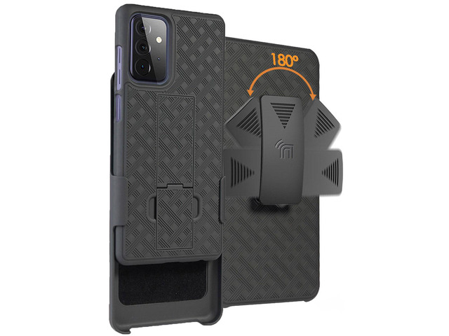 Black Case Kickstand Cover and Belt Clip Holster for Samsung Galaxy A72 5G Phone