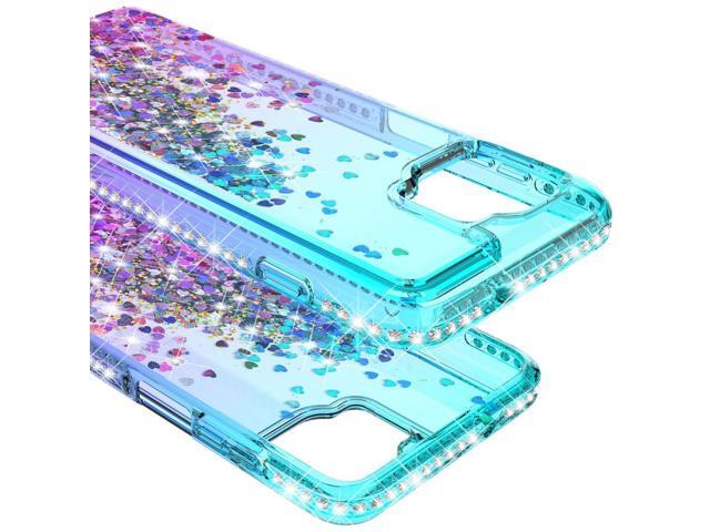 Teal Purple Liquid Sand Glitter Waterfall Case Cover for Motorola Moto One 5G UW