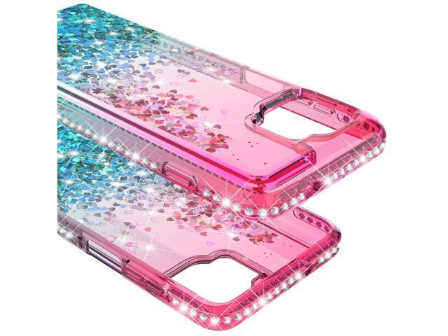Pink Teal Liquid Sand Glitter Waterfall Case Cover for Motorola Moto One 5G UW