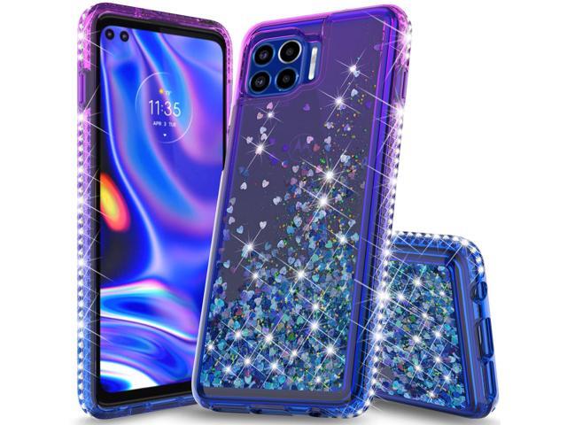 Purple Blue Liquid Sand Glitter Waterfall Case Cover for Motorola Moto One 5G UW