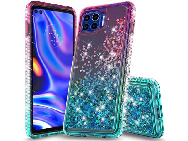 Pink Teal Liquid Sand Glitter Waterfall Case Cover for Motorola Moto One 5G UW