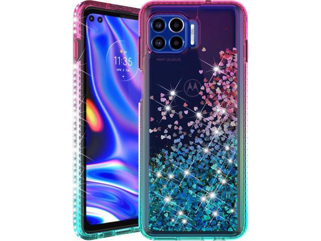 Pink Teal Liquid Sand Glitter Waterfall Case Cover for Motorola Moto One 5G UW