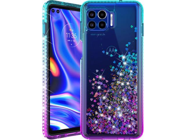Teal Purple Liquid Sand Glitter Waterfall Case Cover for Motorola Moto One 5G UW