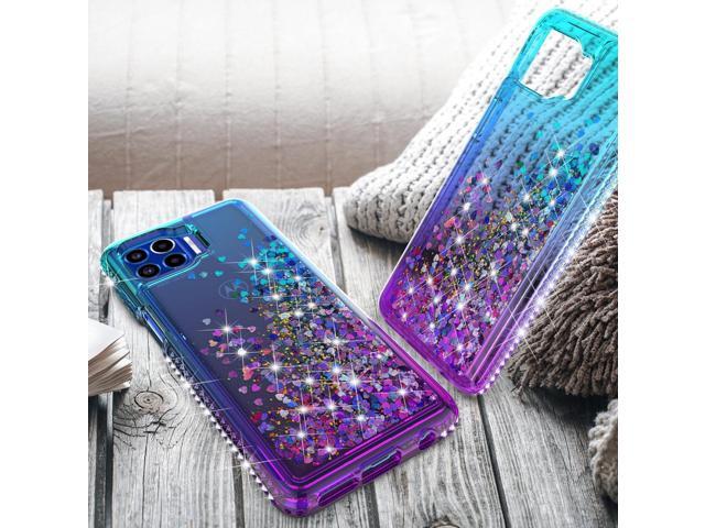 Teal Purple Liquid Sand Glitter Waterfall Case Cover for Motorola Moto One 5G UW