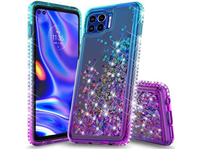 Teal Purple Liquid Sand Glitter Waterfall Case Cover for Motorola Moto One 5G UW