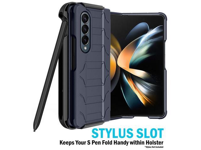 Rugged Case and Holster with S Pen Slot for Samsung Galaxy Z Fold 4 Phone - Navy